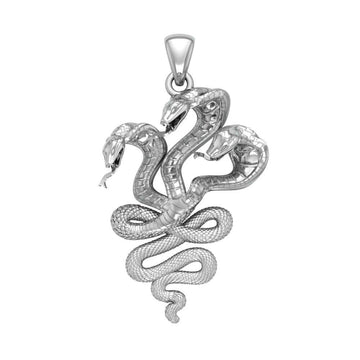 Fierce and Ferocious Sterling Silver Three Headed Cobra Pendant TPD5092 - Jewelry